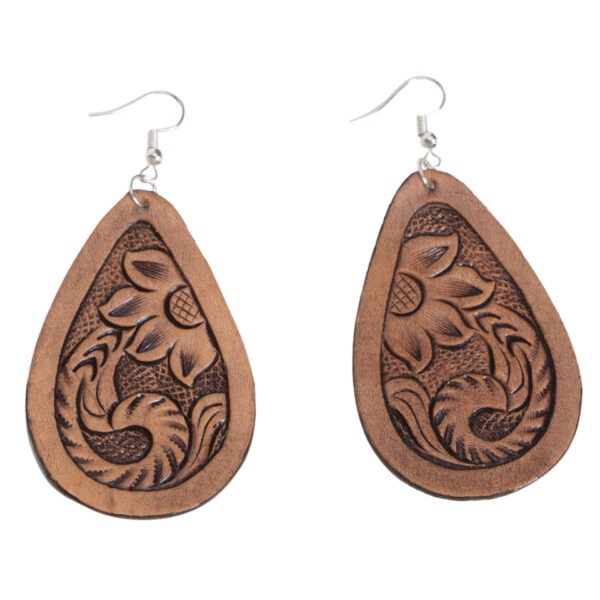 TOOLED LEATHER PEAR DROP EARRINGS