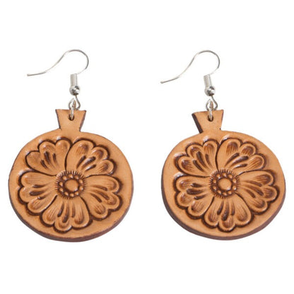TOOLED LEATHER ROUND DROP EARRINGS