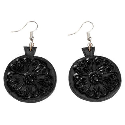 TOOLED LEATHER ROUND DROP EARRINGS