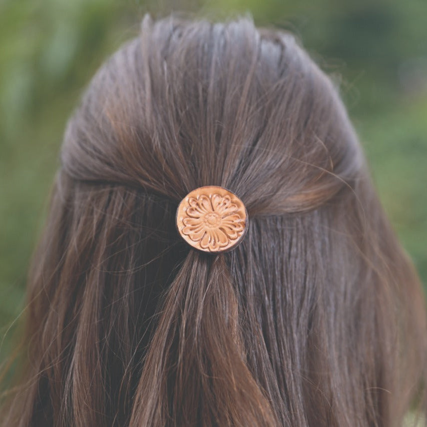 TOOLED LEATHER ROUND HAIR TIE-Ranges Country