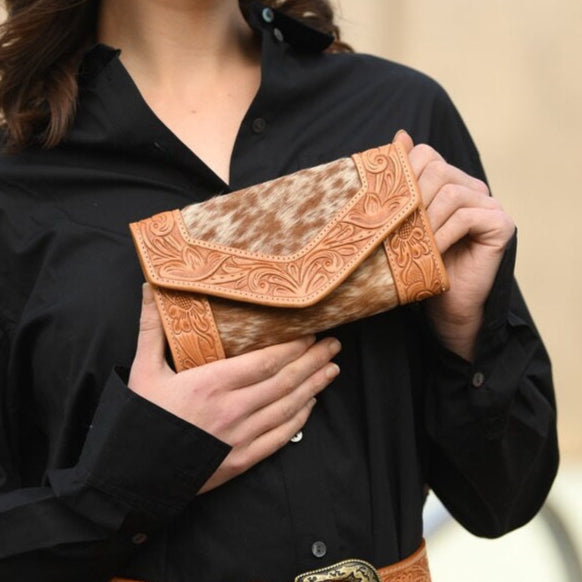 TOOLED LEATHER TRIFOLD COWHIDE WALLET-Ranges Country