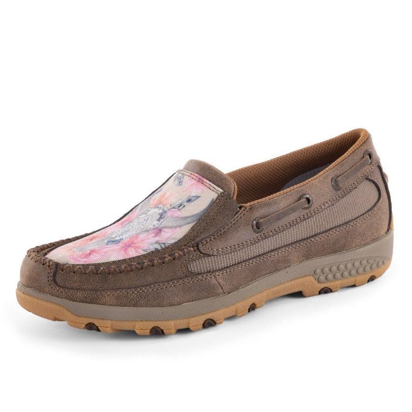 WOMENS SKULL FLOWERS MOCS SLIP ON-Ranges Country
