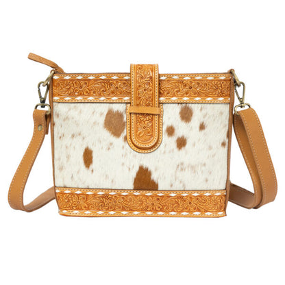 MARACAY TOOLED LOOP CLOSURE COWHIDE BAG