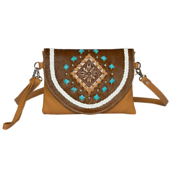 WACO CONTRAST LEATHER STITCH COWHIDE SMALL BOHO BAG