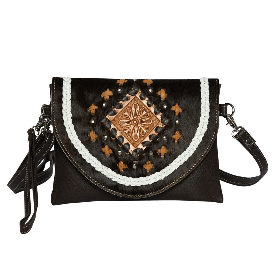 WACO CONTRAST LEATHER STITCH COWHIDE SMALL BOHO BAG