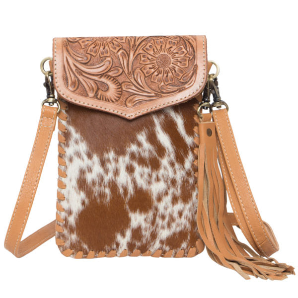 TOLE TOOLED LEATHER AND COWHIDE PHONE BAG