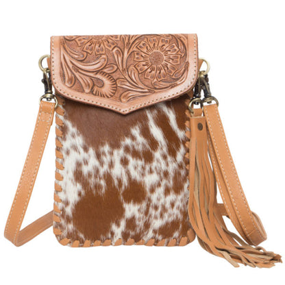 TOLE TOOLED LEATHER AND COWHIDE PHONE BAG