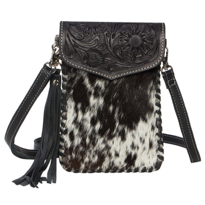 TOLE TOOLED LEATHER AND COWHIDE PHONE BAG