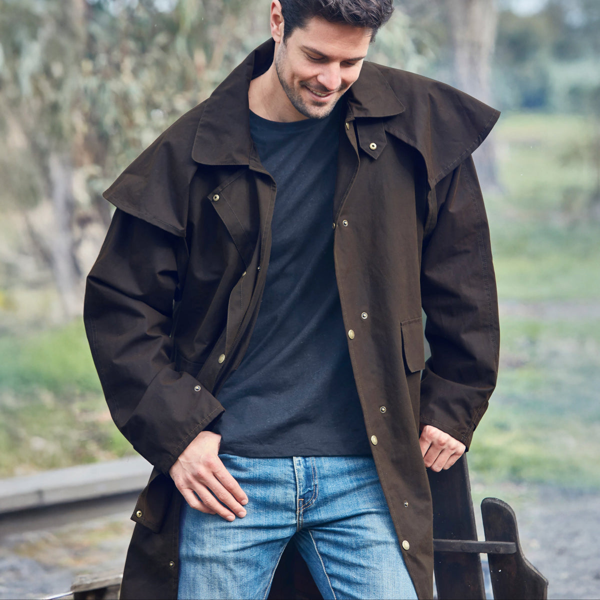 BURKE & WILLS STOCKMAN OILSKIN SHORT COAT