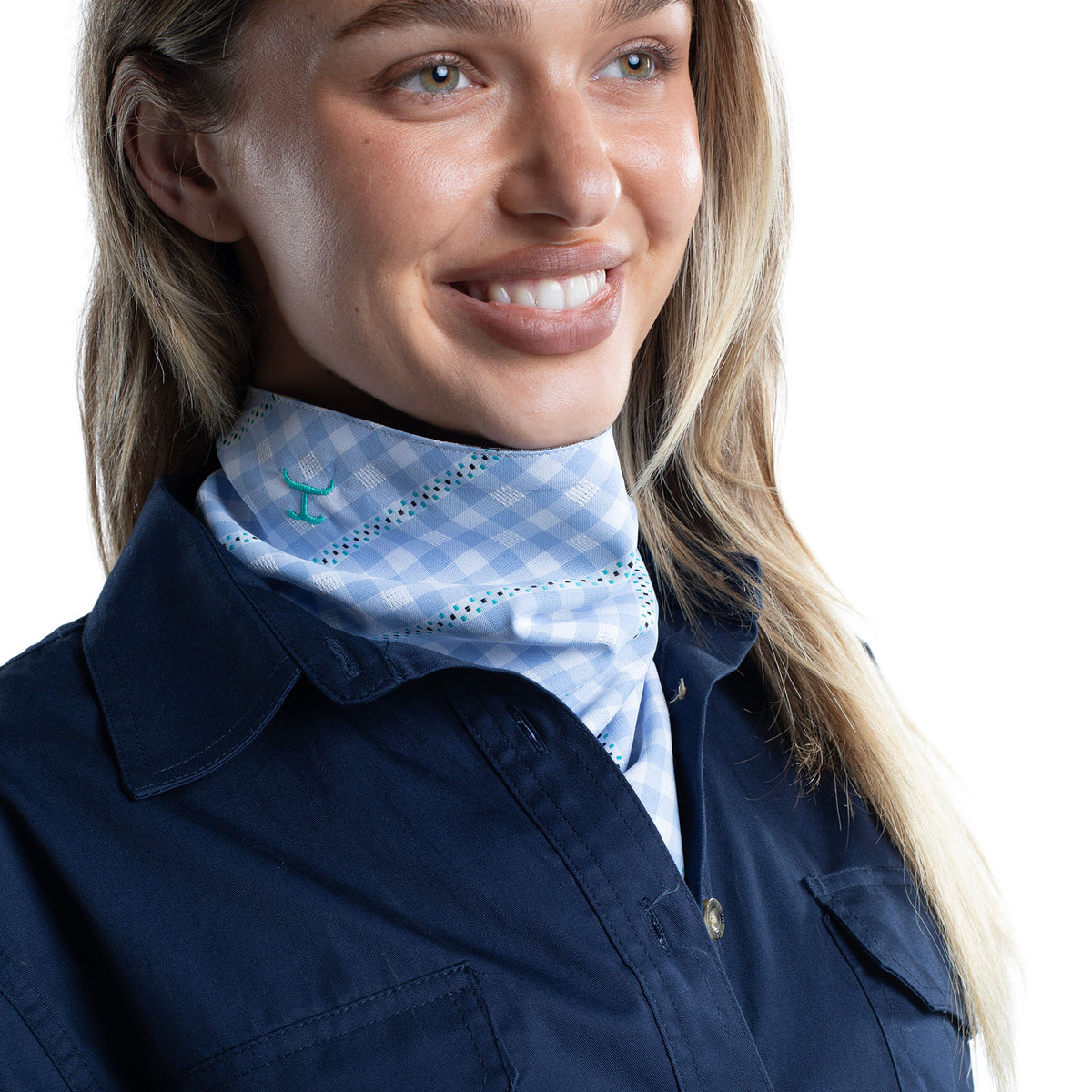JUST COUNTRY CARLEE DOUBLE SIDED BLUE & WHITE CHECK SCARF