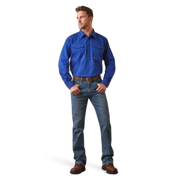 ARIAT MENS REBAR HALF BUTTON WORK SHIRT