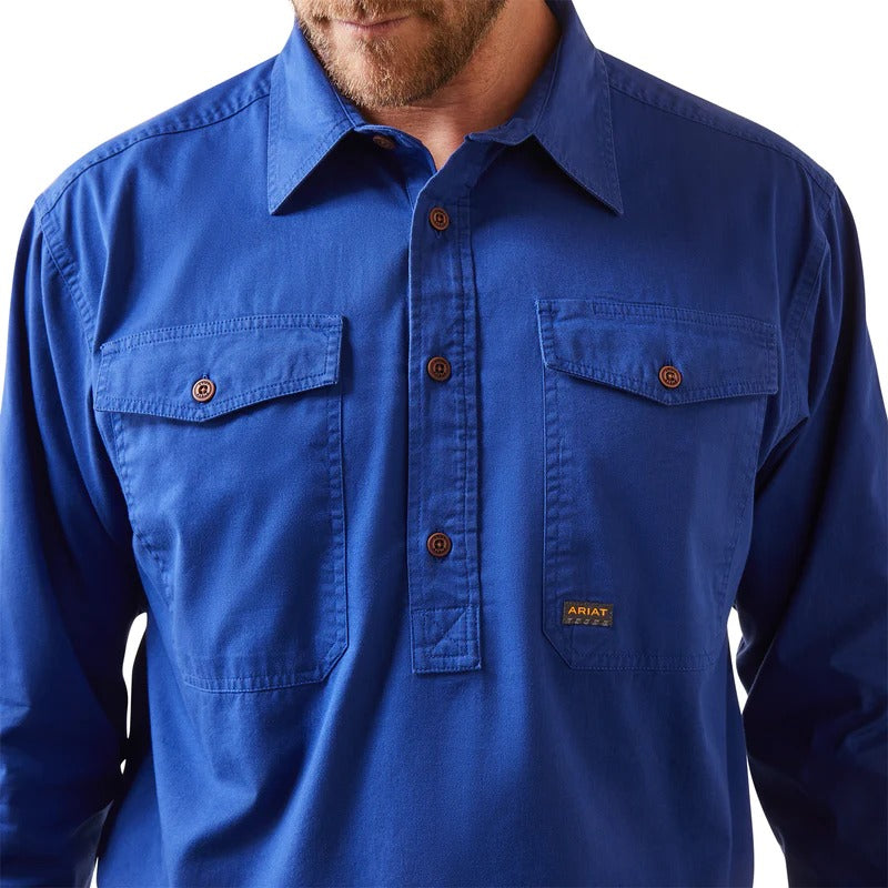 ARIAT MENS REBAR HALF BUTTON WORK SHIRT