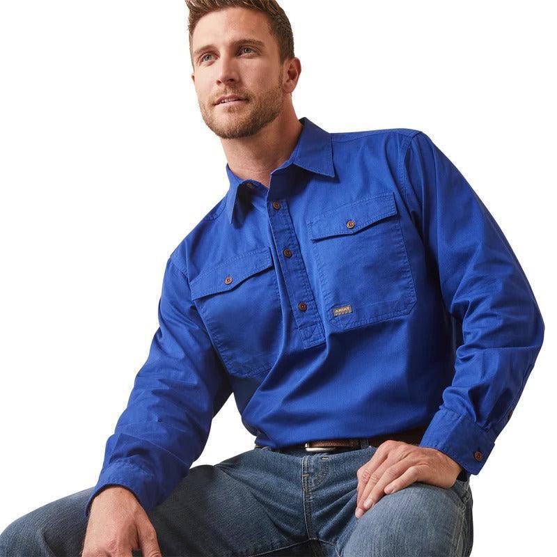 ARIAT MENS REBAR HALF BUTTON WORK SHIRT-Ranges Country