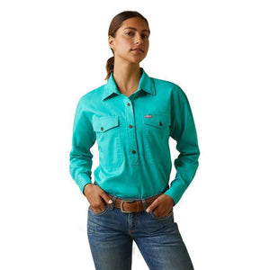 ARIAT WOMENS REBAR HALF BUTTON WORK SHIRT-Ranges Country