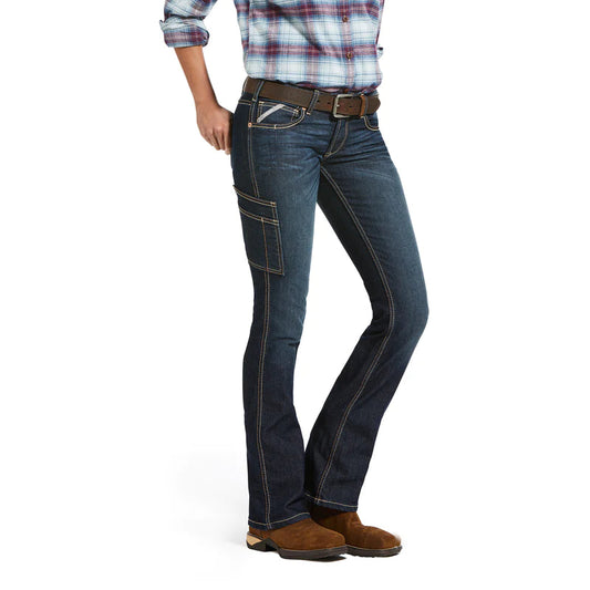 ARIAT WOMENS REBAR MID RISE BOOT CUT RIVITER HALLOW JEANS-Ranges Country