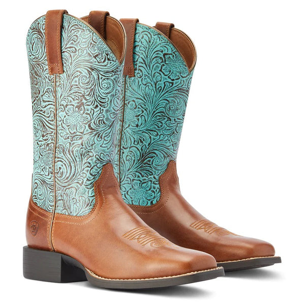 ARIAT WOMENS ROUND UP WIDE SQUARE TOE BOOTS